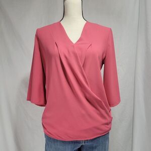 Ann Taylor Rayon and Polyester wrap front Salmon blouse, size S